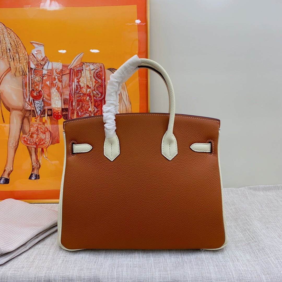 New luxury fashion Birkin Platinum Color blocked Women's Handbag