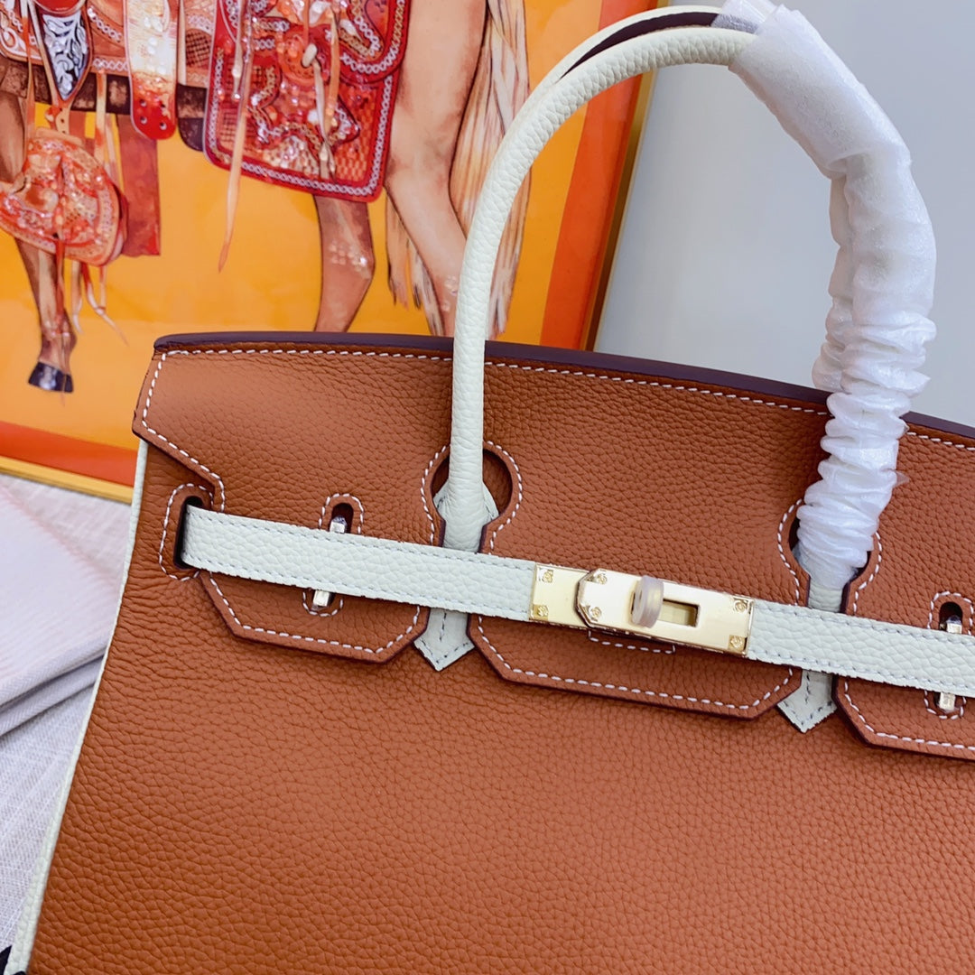 New luxury fashion Birkin Platinum Color blocked Women's Handbag