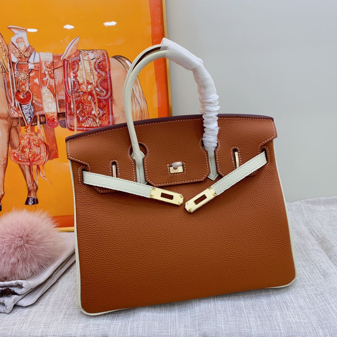New luxury fashion Birkin Platinum Color blocked Women's Handbag