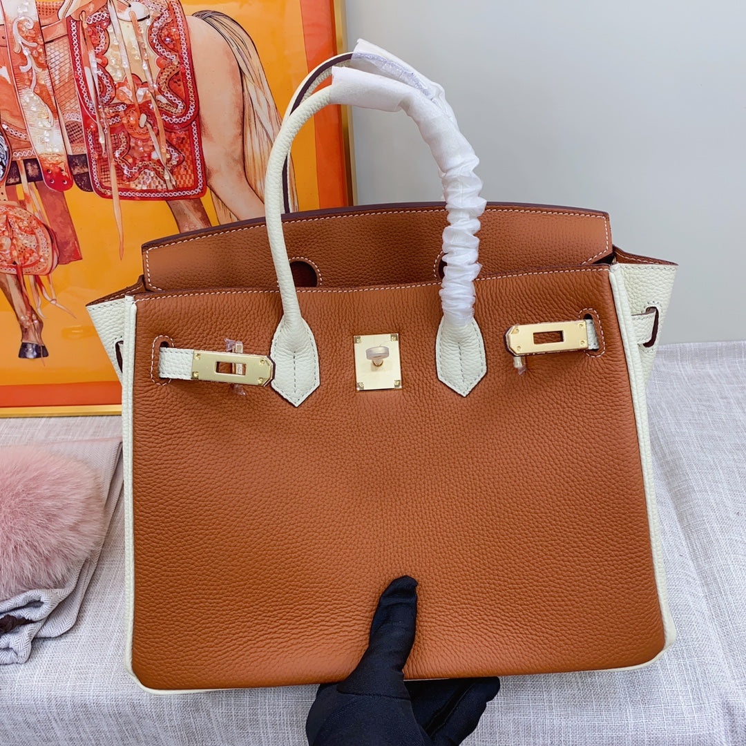 New luxury fashion Birkin Platinum Color blocked Women's Handbag