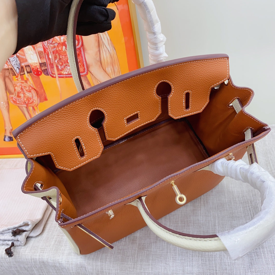 New luxury fashion Birkin Platinum Color blocked Women's Handbag