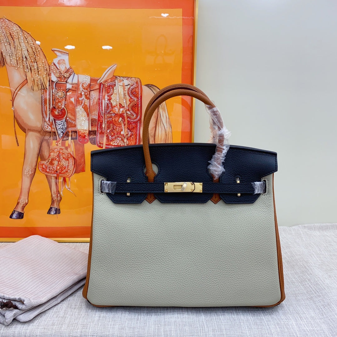 New luxury fashion Birkin Platinum Color blocked Women's Handbag