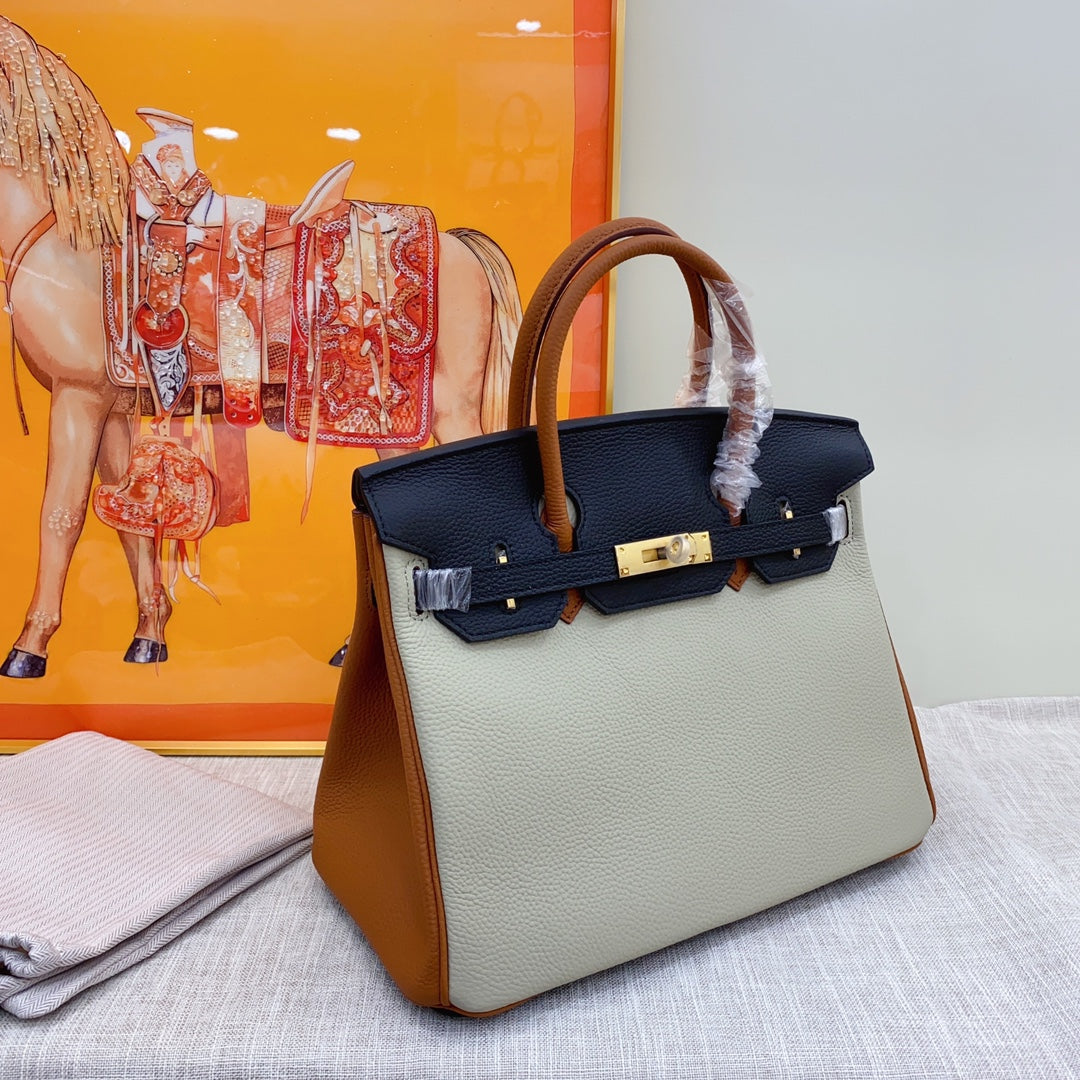 New luxury fashion Birkin Platinum Color blocked Women's Handbag