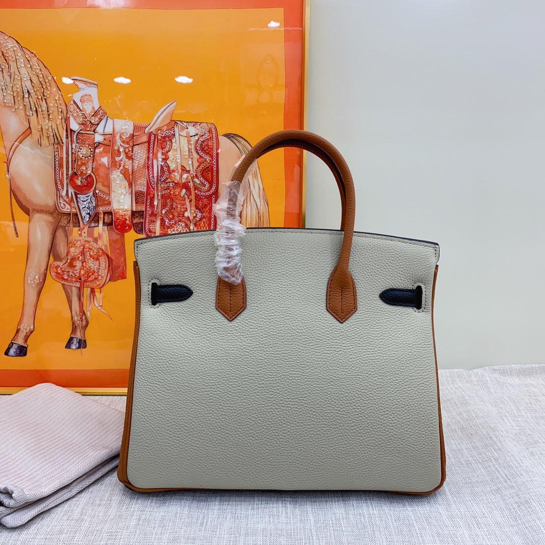 New luxury fashion Birkin Platinum Color blocked Women's Handbag