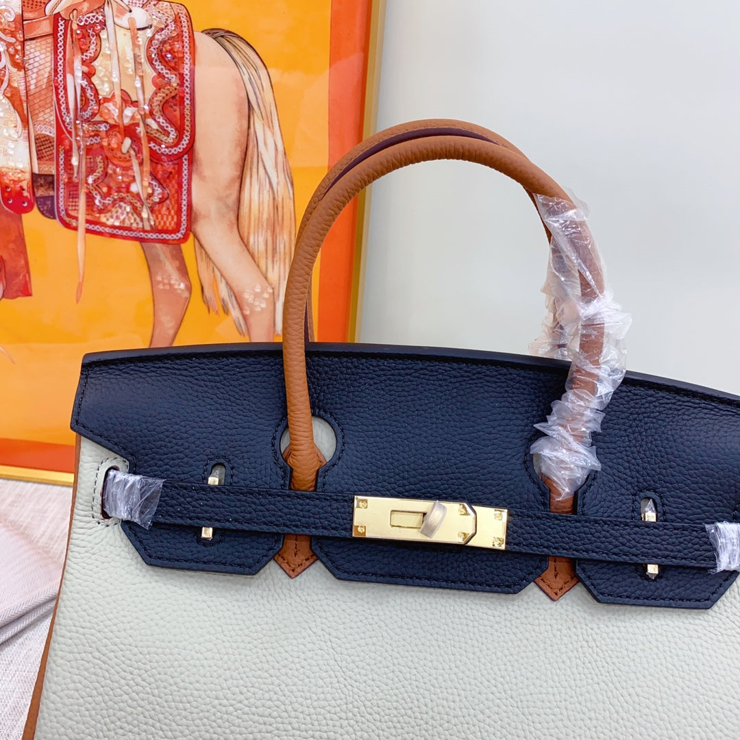 New luxury fashion Birkin Platinum Color blocked Women's Handbag
