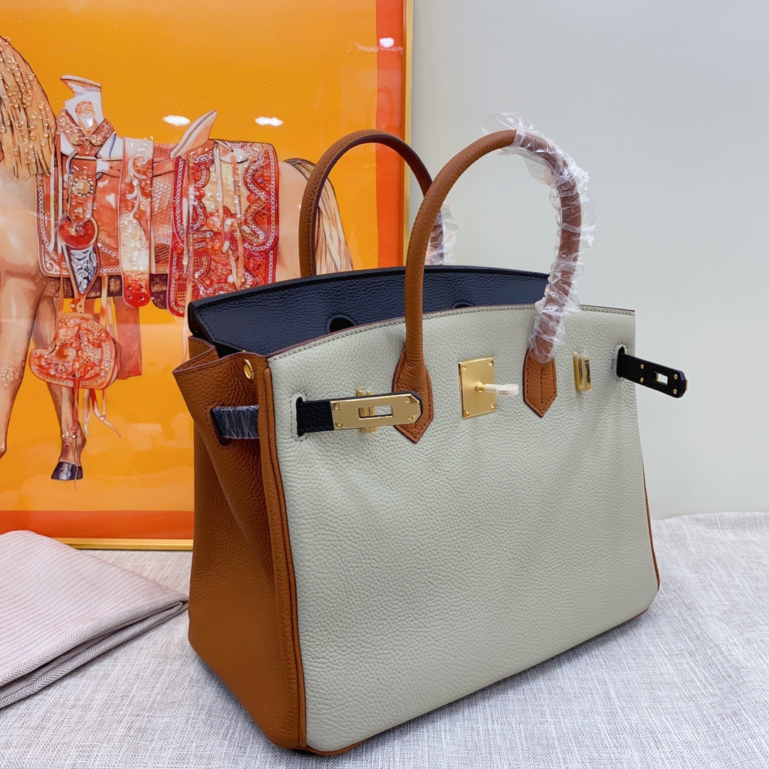 New luxury fashion Birkin Platinum Color blocked Women's Handbag