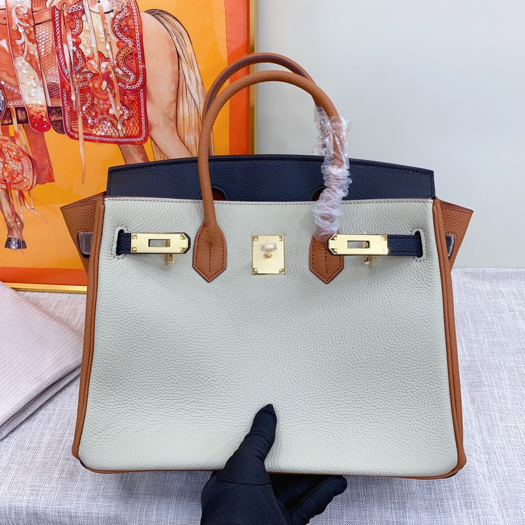 New luxury fashion Birkin Platinum Color blocked Women's Handbag