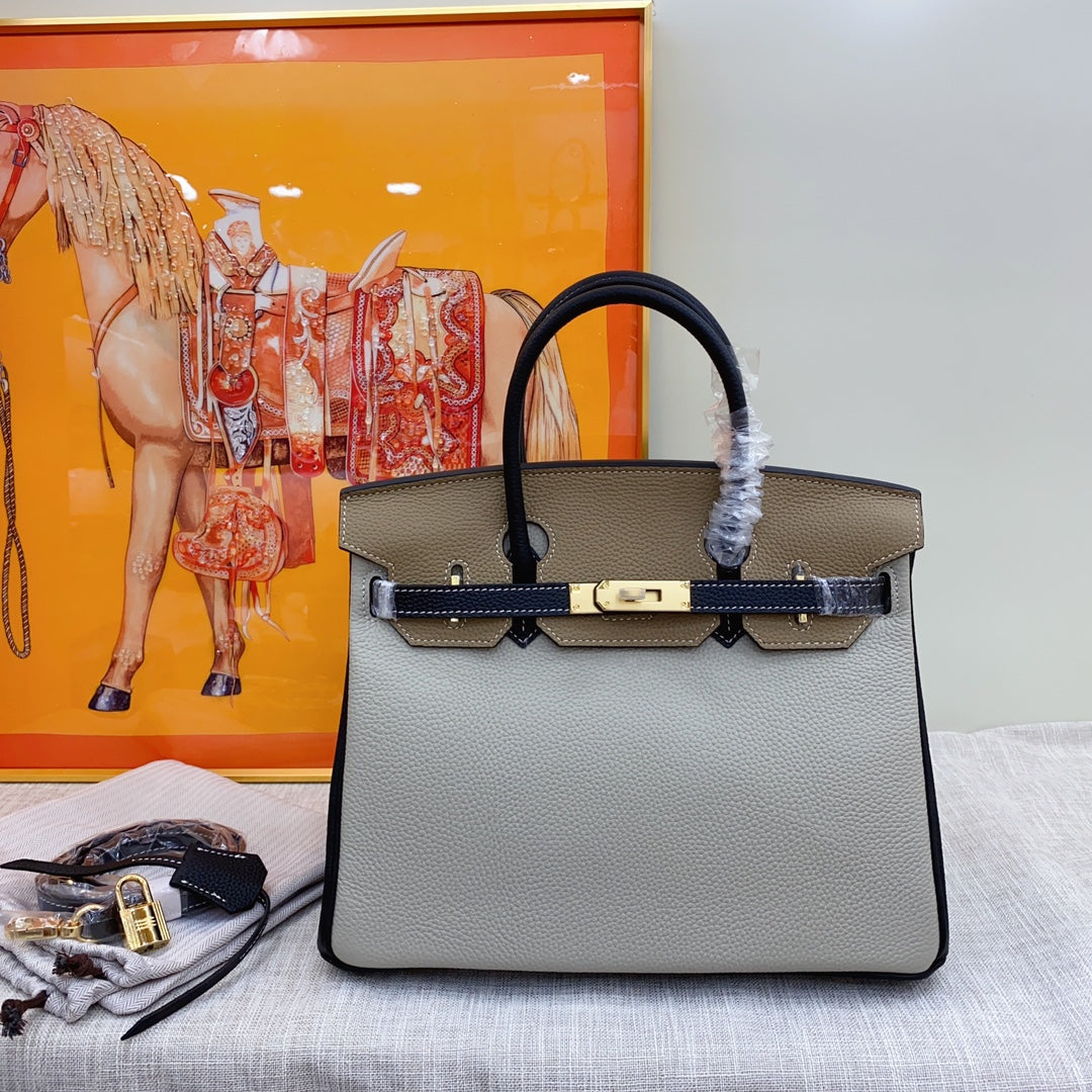 New luxury fashion Birkin Platinum Color blocked Women's Handbag