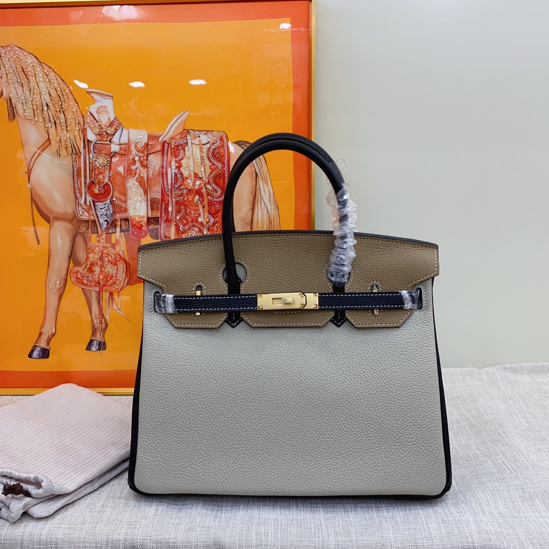 New luxury fashion Birkin Platinum Color blocked Women's Handbag