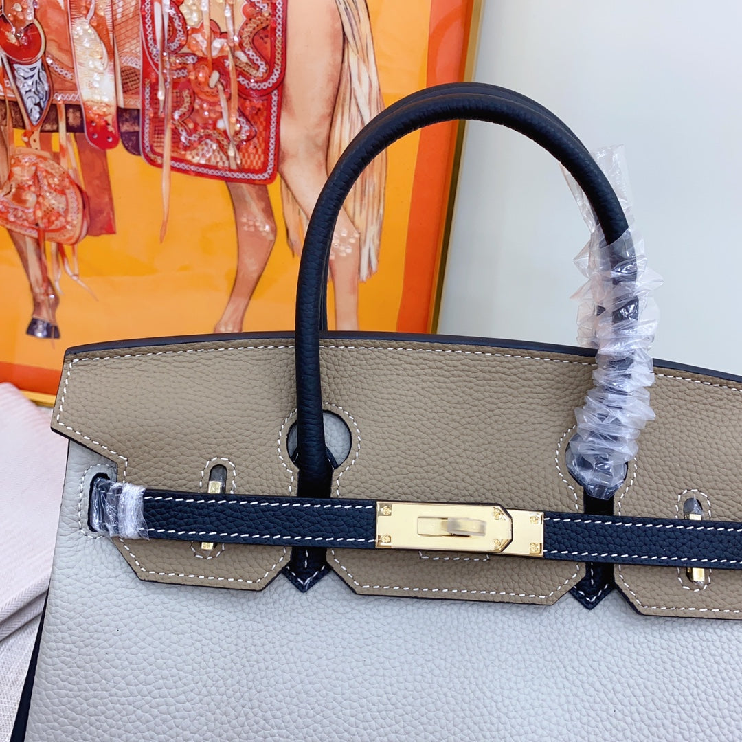 New luxury fashion Birkin Platinum Color blocked Women's Handbag