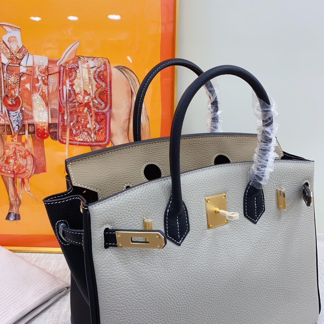 New luxury fashion Birkin Platinum Color blocked Women's Handbag