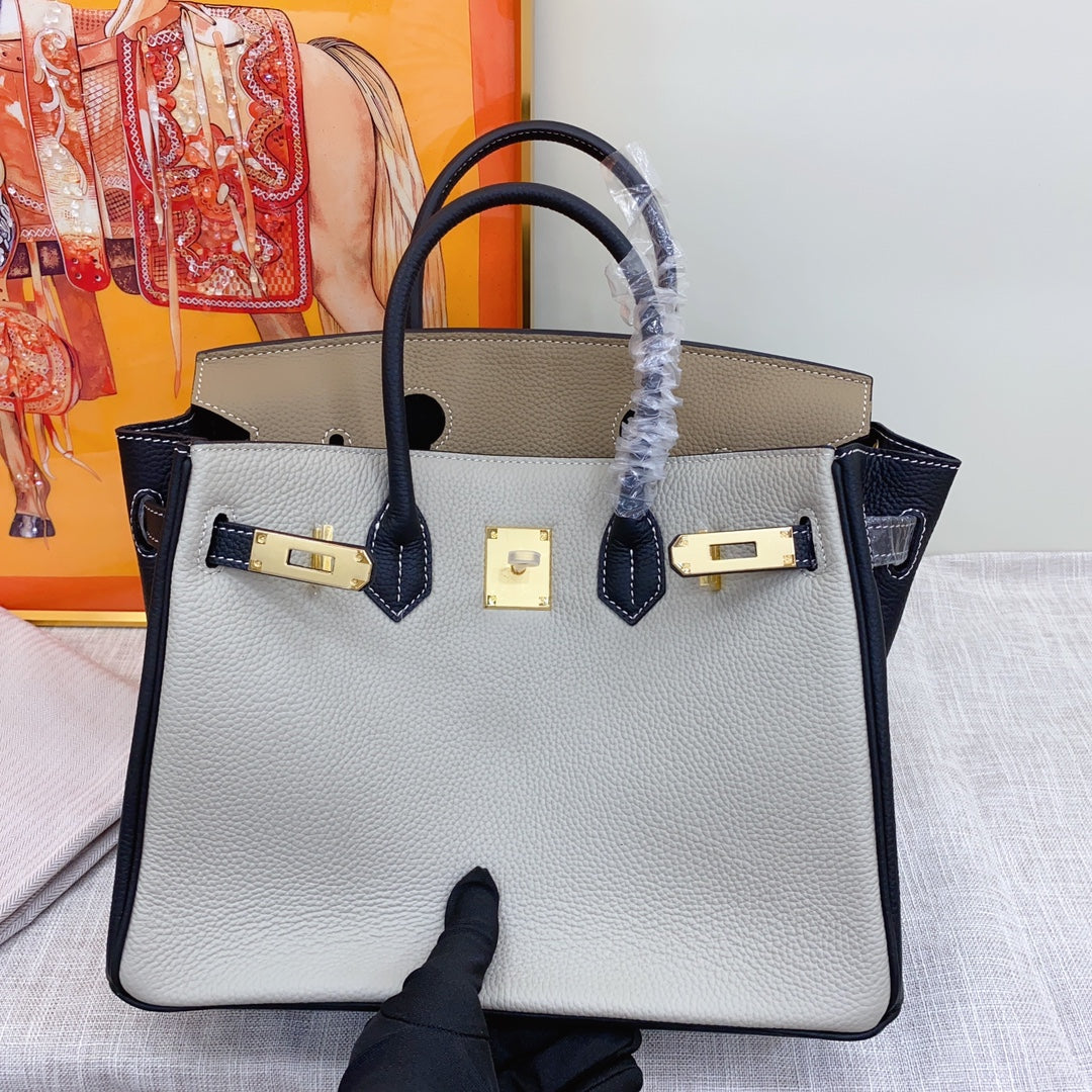 New luxury fashion Birkin Platinum Color blocked Women's Handbag