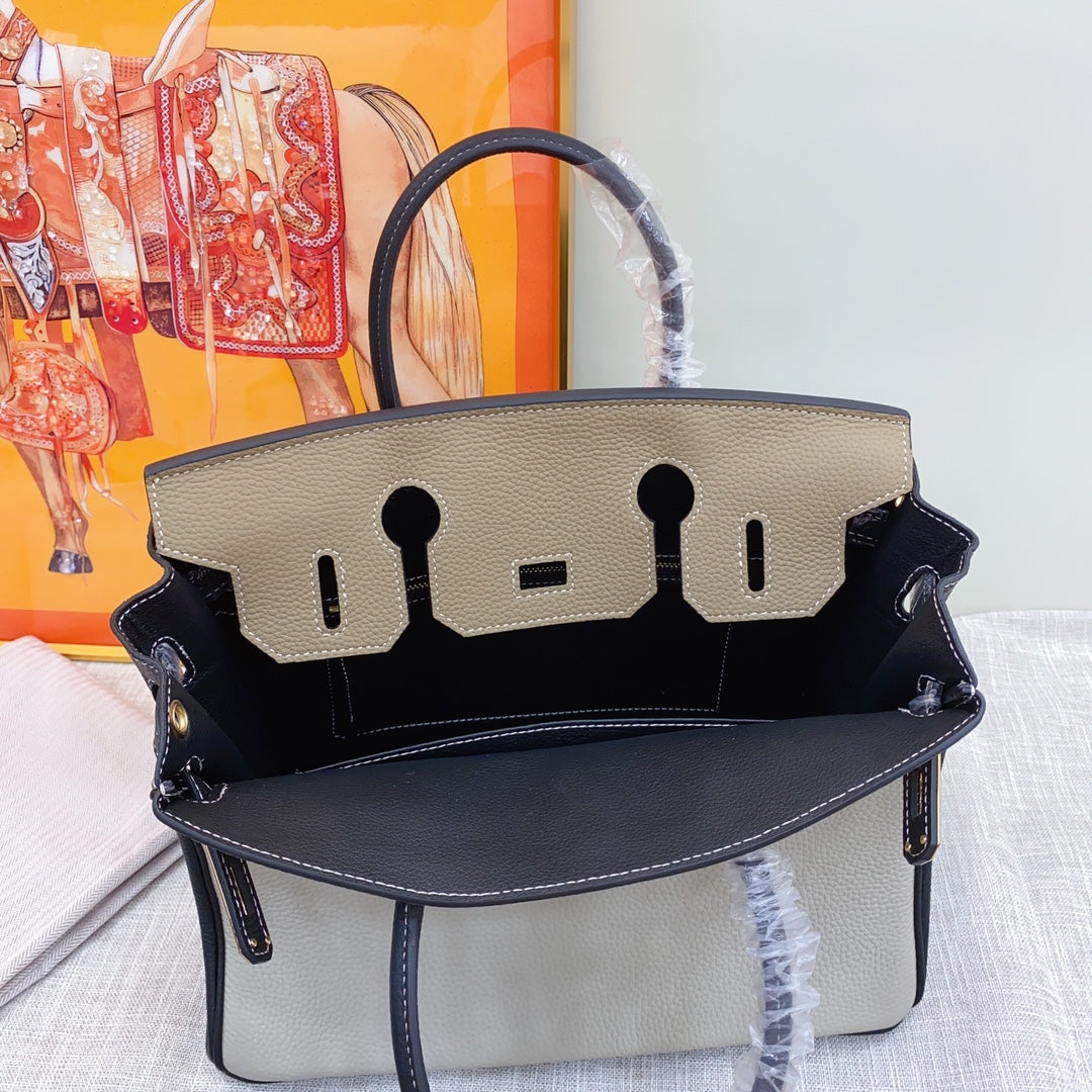 New luxury fashion Birkin Platinum Color blocked Women's Handbag