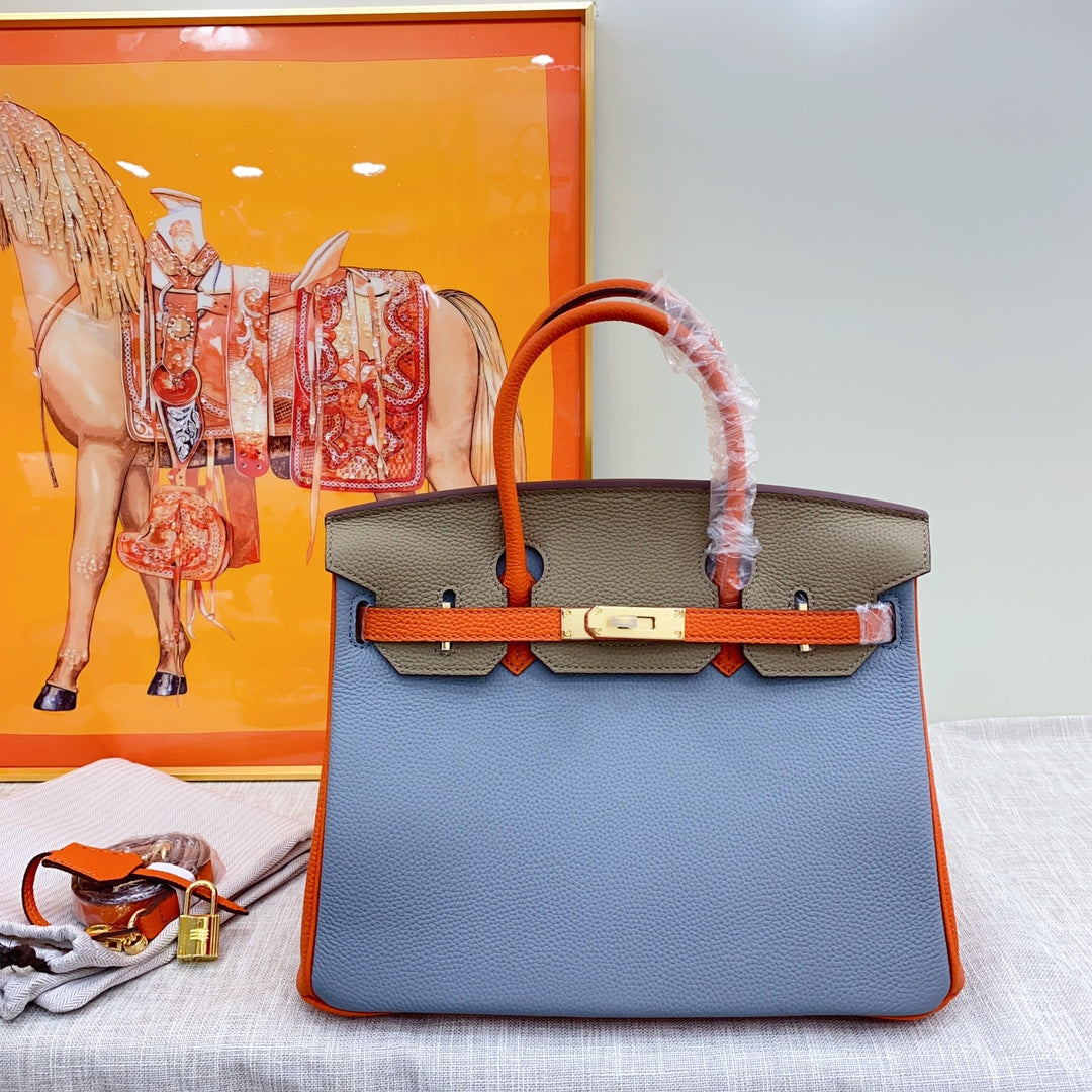 New luxury fashion Birkin Platinum Color blocked Women's Handbag