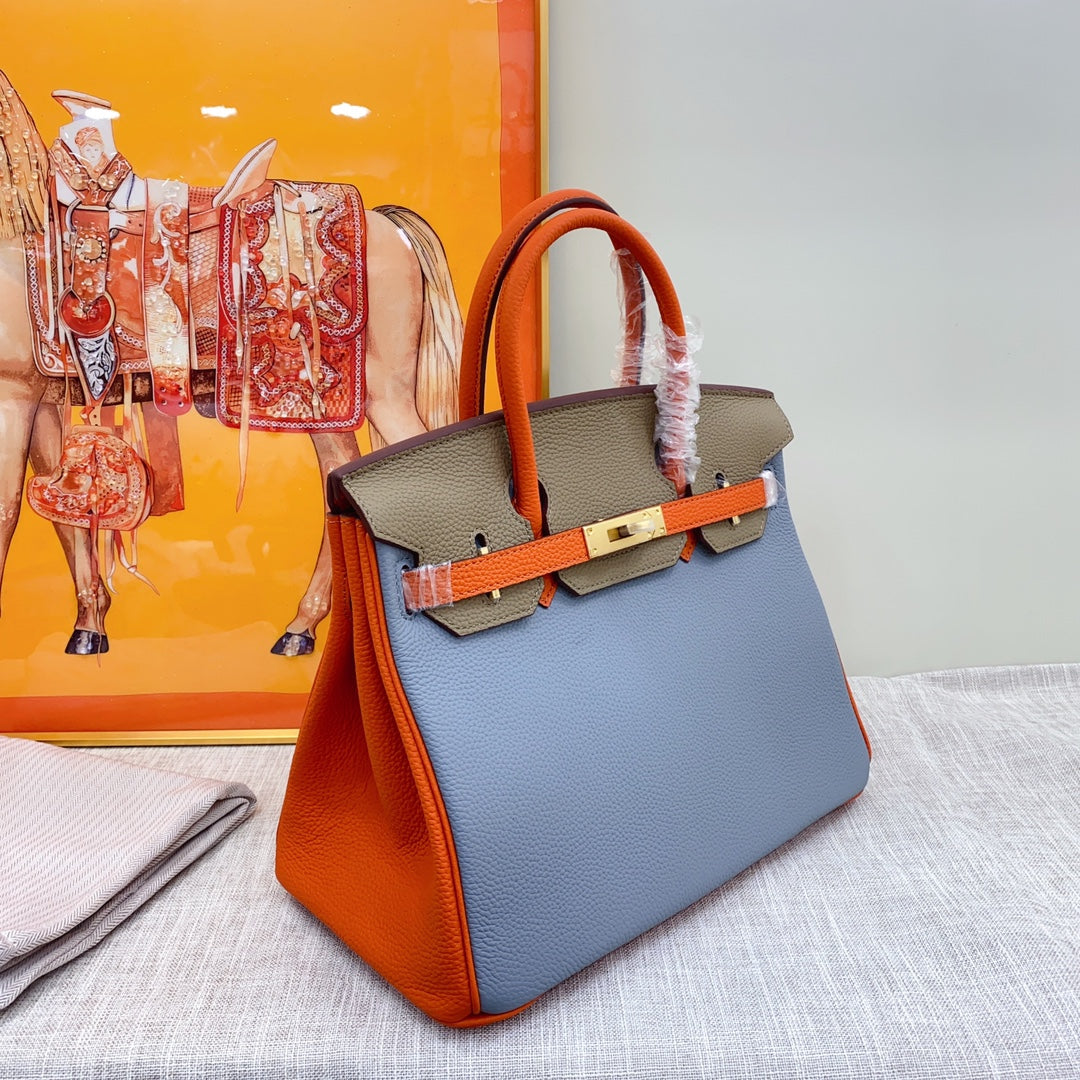 New luxury fashion Birkin Platinum Color blocked Women's Handbag