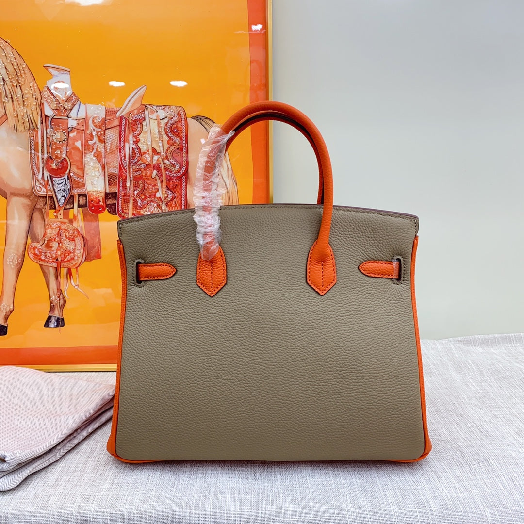 New luxury fashion Birkin Platinum Color blocked Women's Handbag