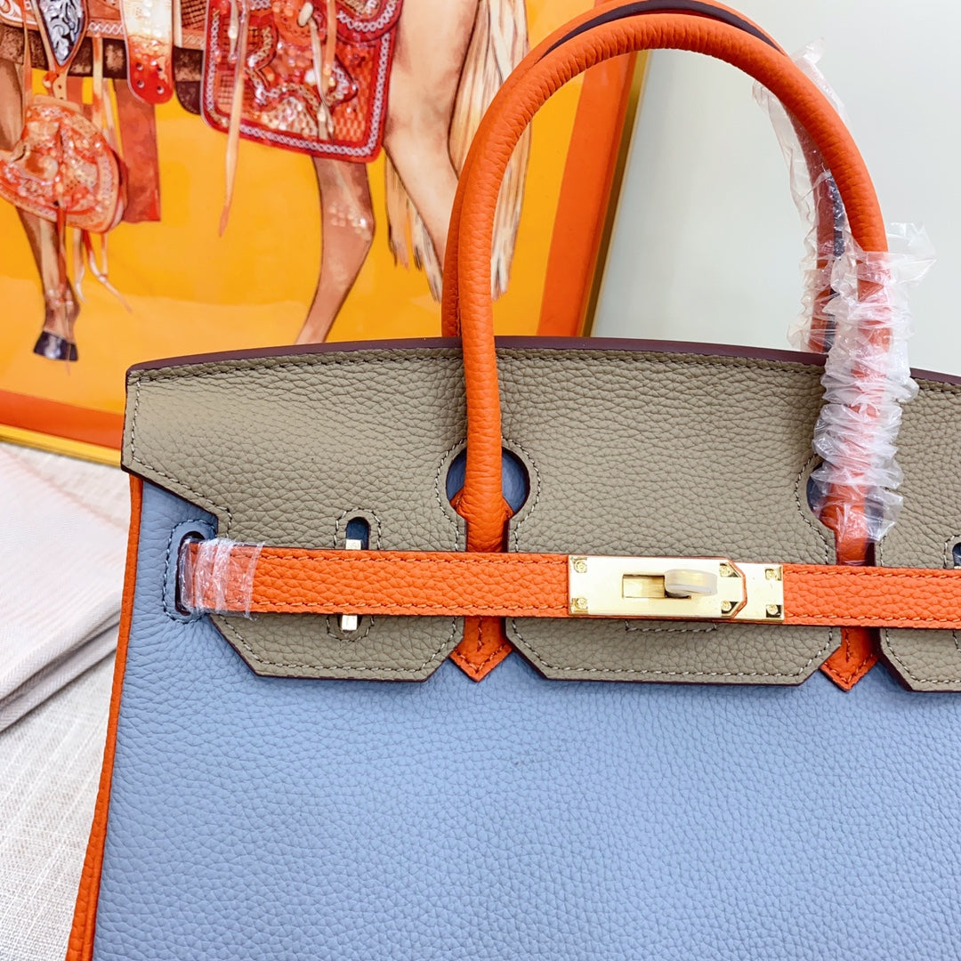 New luxury fashion Birkin Platinum Color blocked Women's Handbag