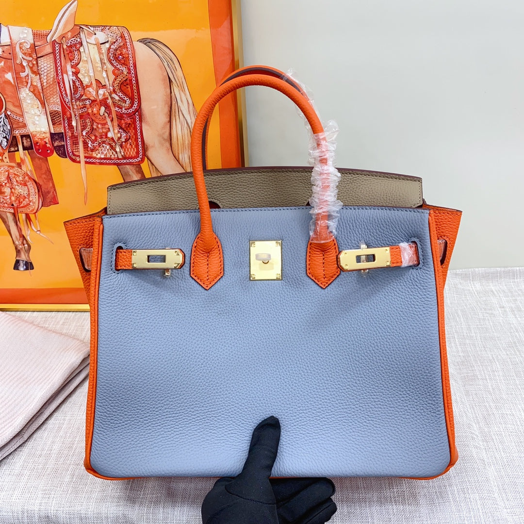 New luxury fashion Birkin Platinum Color blocked Women's Handbag