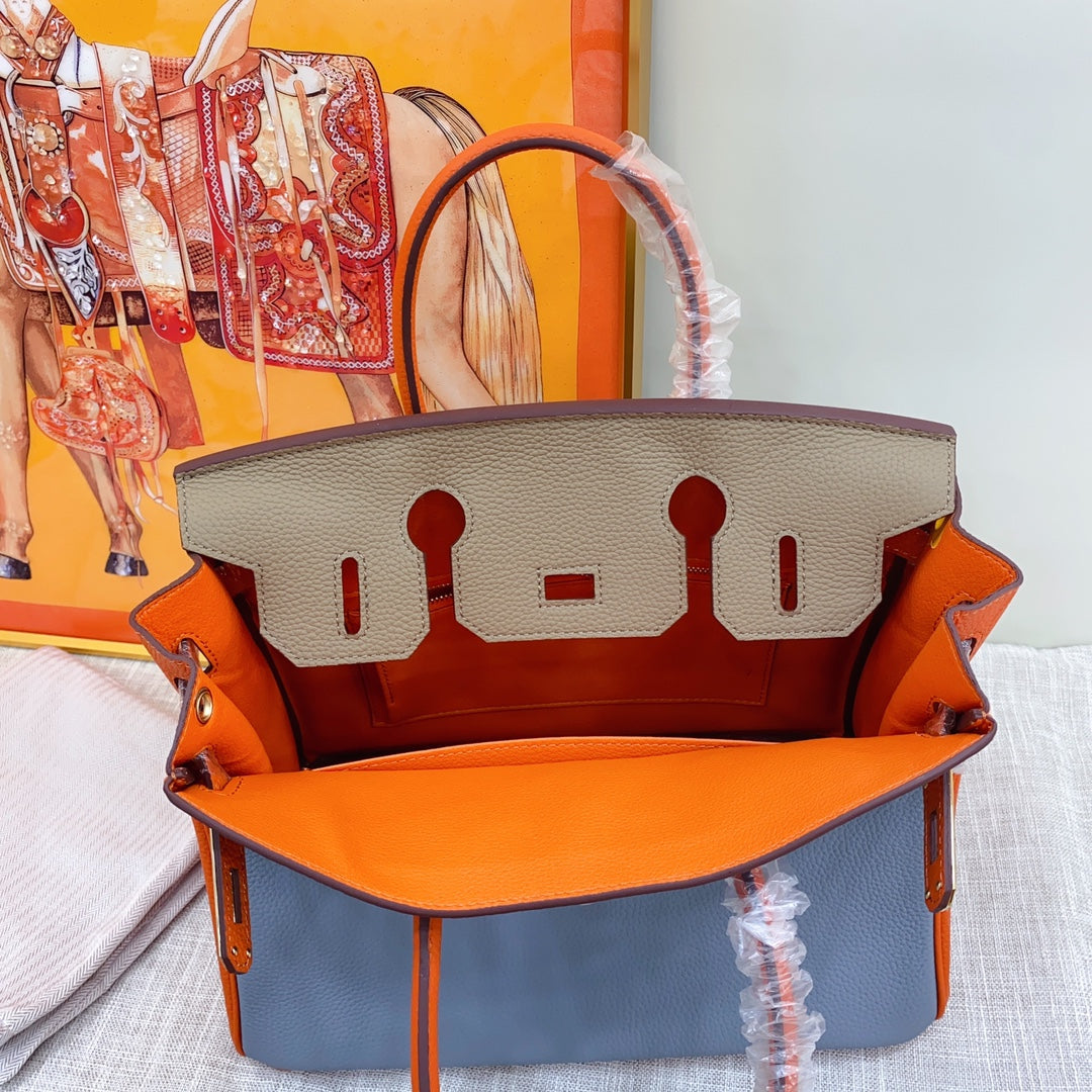 New luxury fashion Birkin Platinum Color blocked Women's Handbag