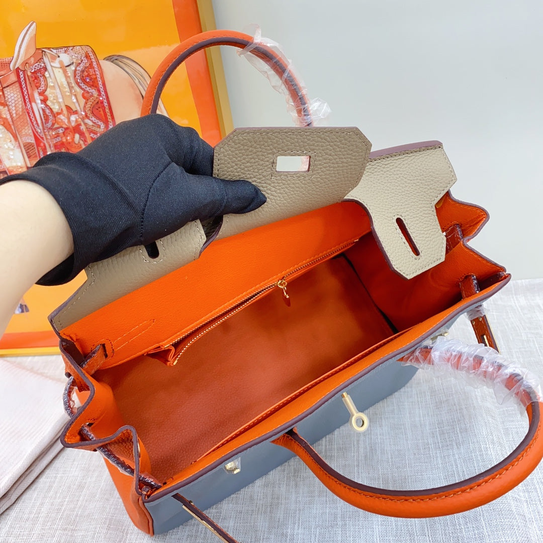New luxury fashion Birkin Platinum Color blocked Women's Handbag
