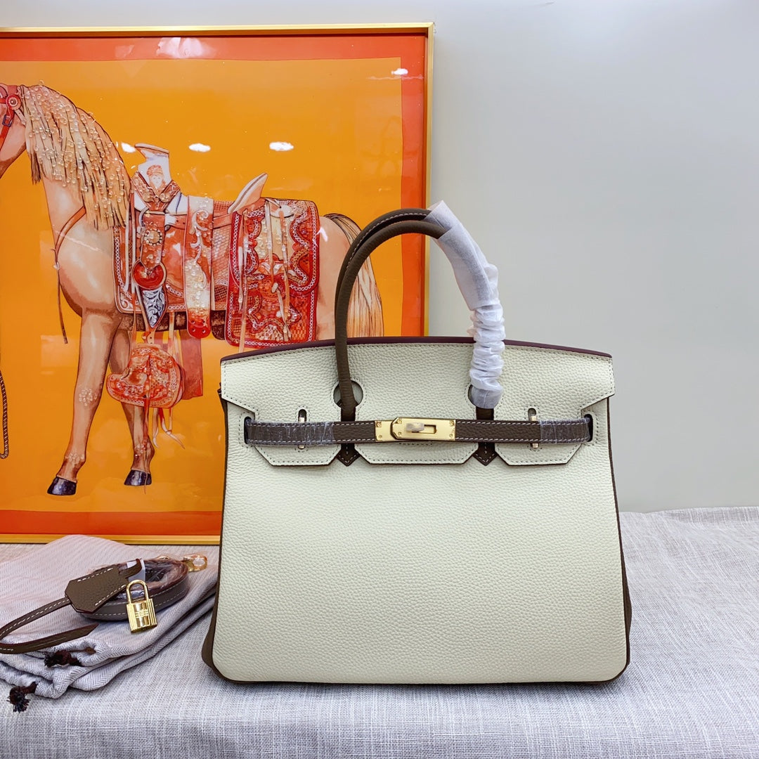 New luxury fashion Birkin Platinum Color blocked Women's Handbag