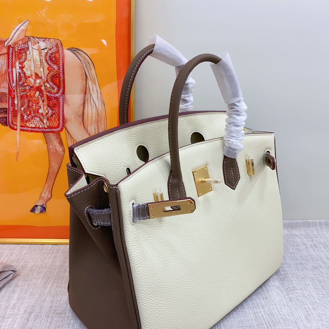 New luxury fashion Birkin Platinum Color blocked Women's Handbag