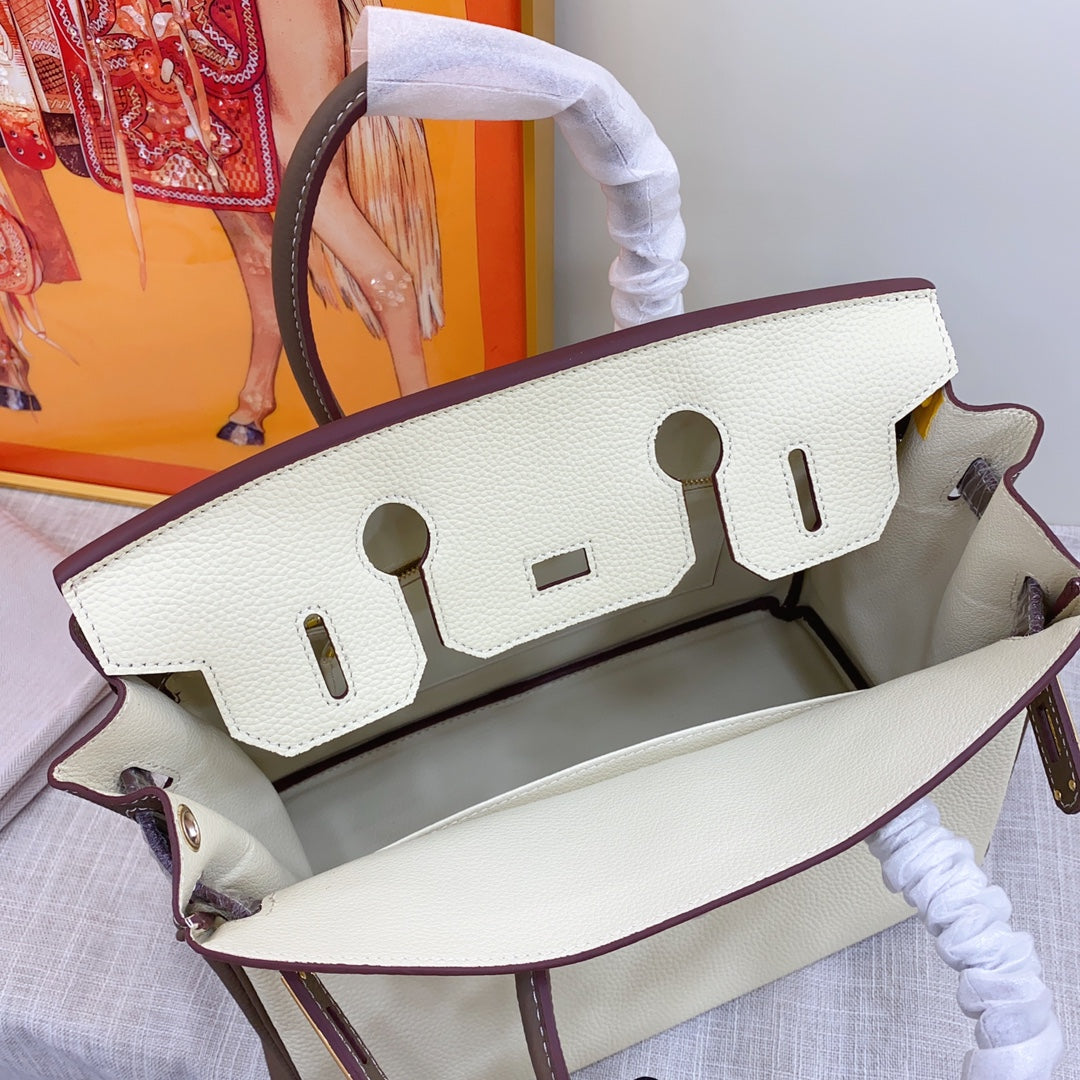 New luxury fashion Birkin Platinum Color blocked Women's Handbag