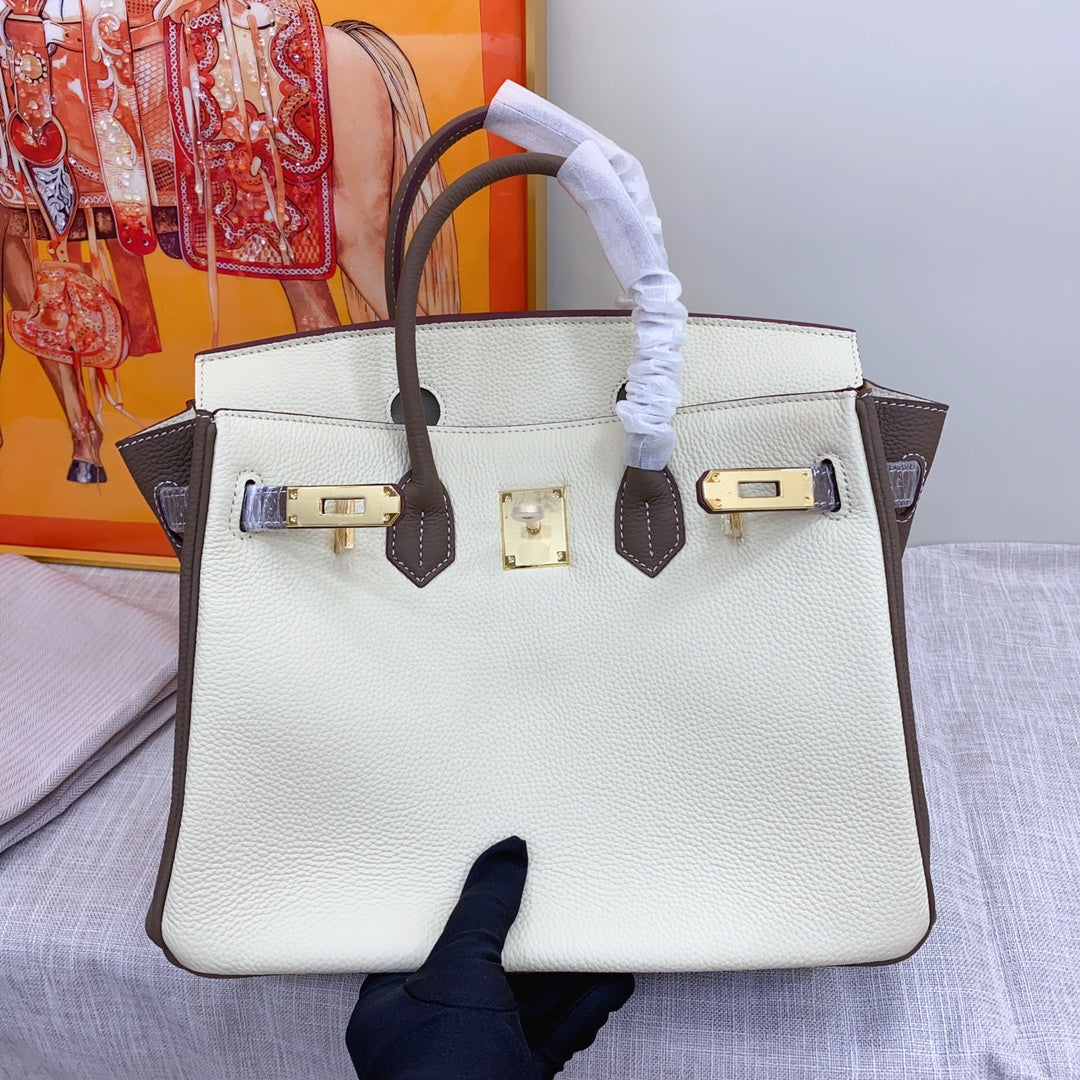 New luxury fashion Birkin Platinum Color blocked Women's Handbag