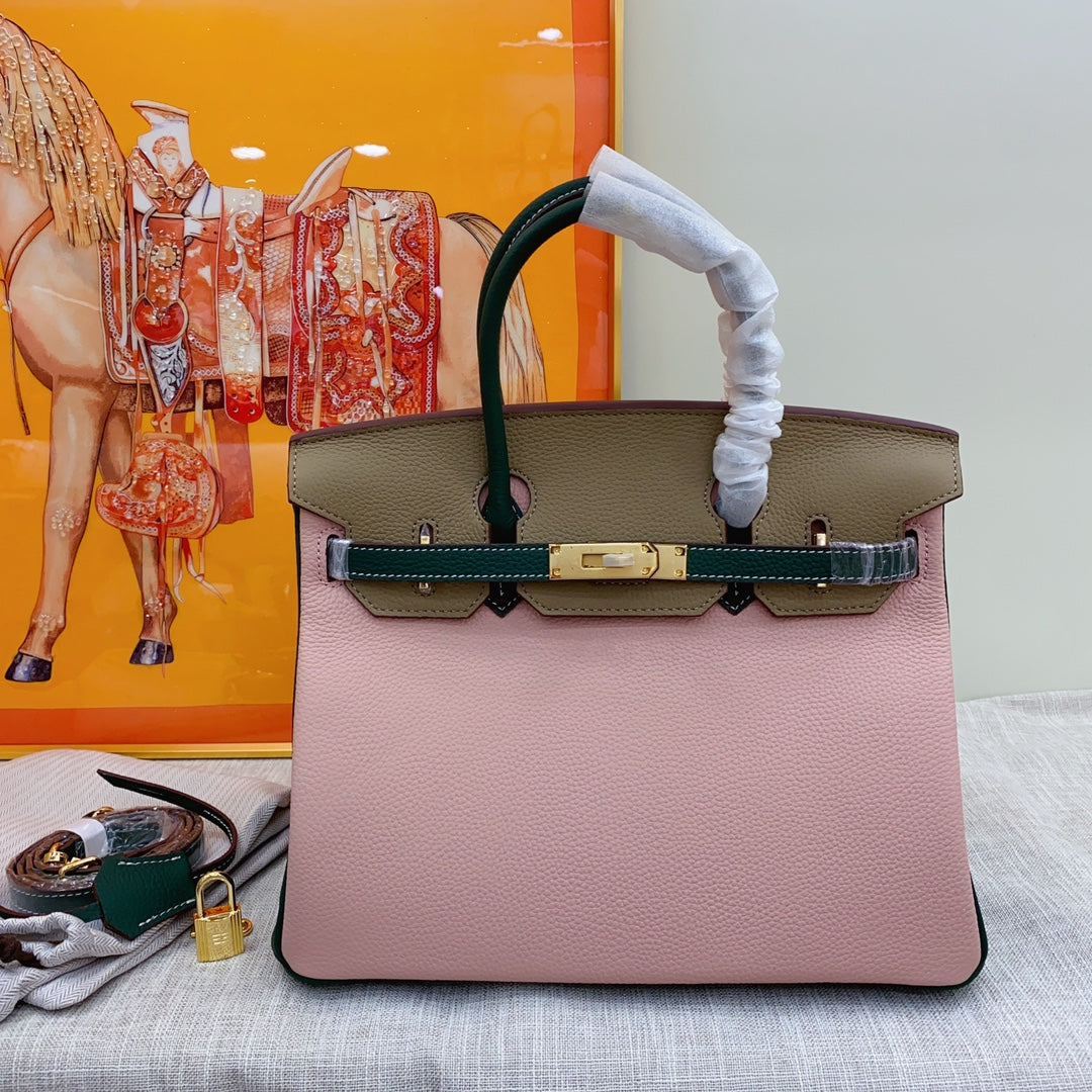 New luxury fashion Birkin Platinum Color blocked Women's Handbag