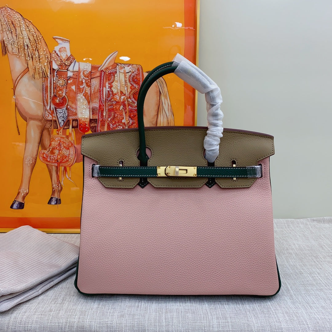 New luxury fashion Birkin Platinum Color blocked Women's Handbag