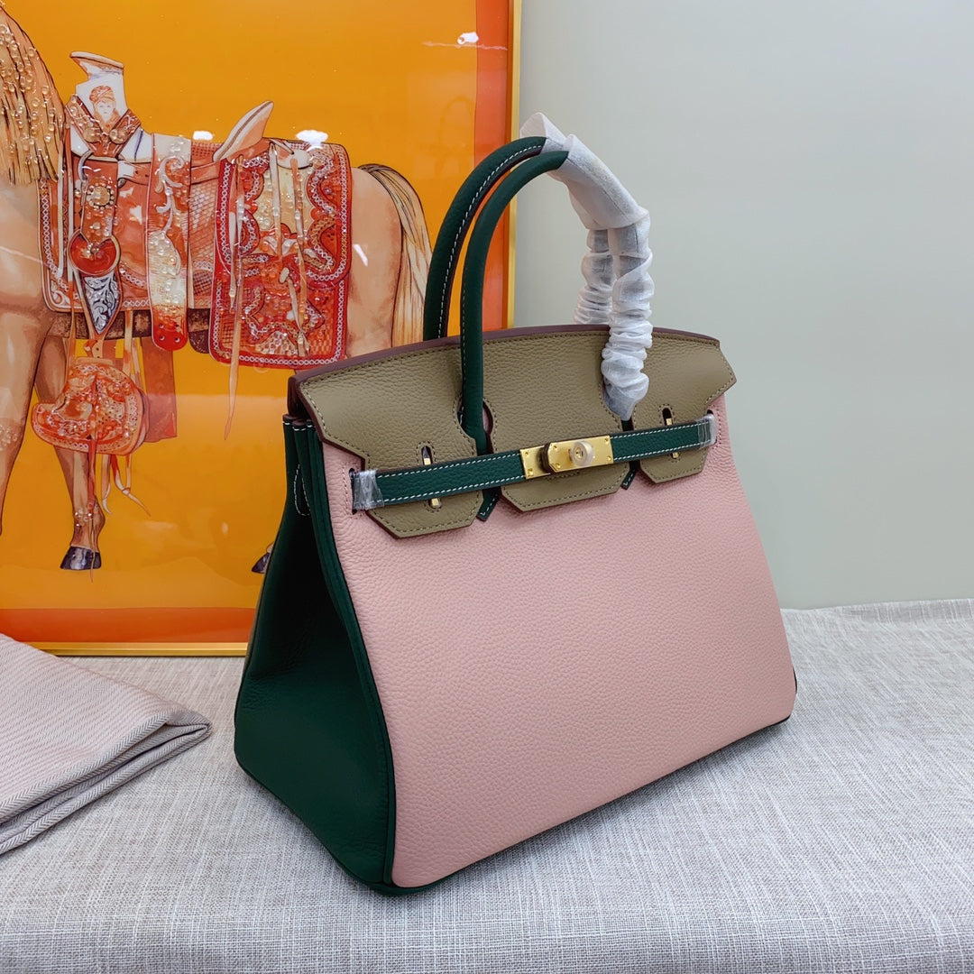 New luxury fashion Birkin Platinum Color blocked Women's Handbag