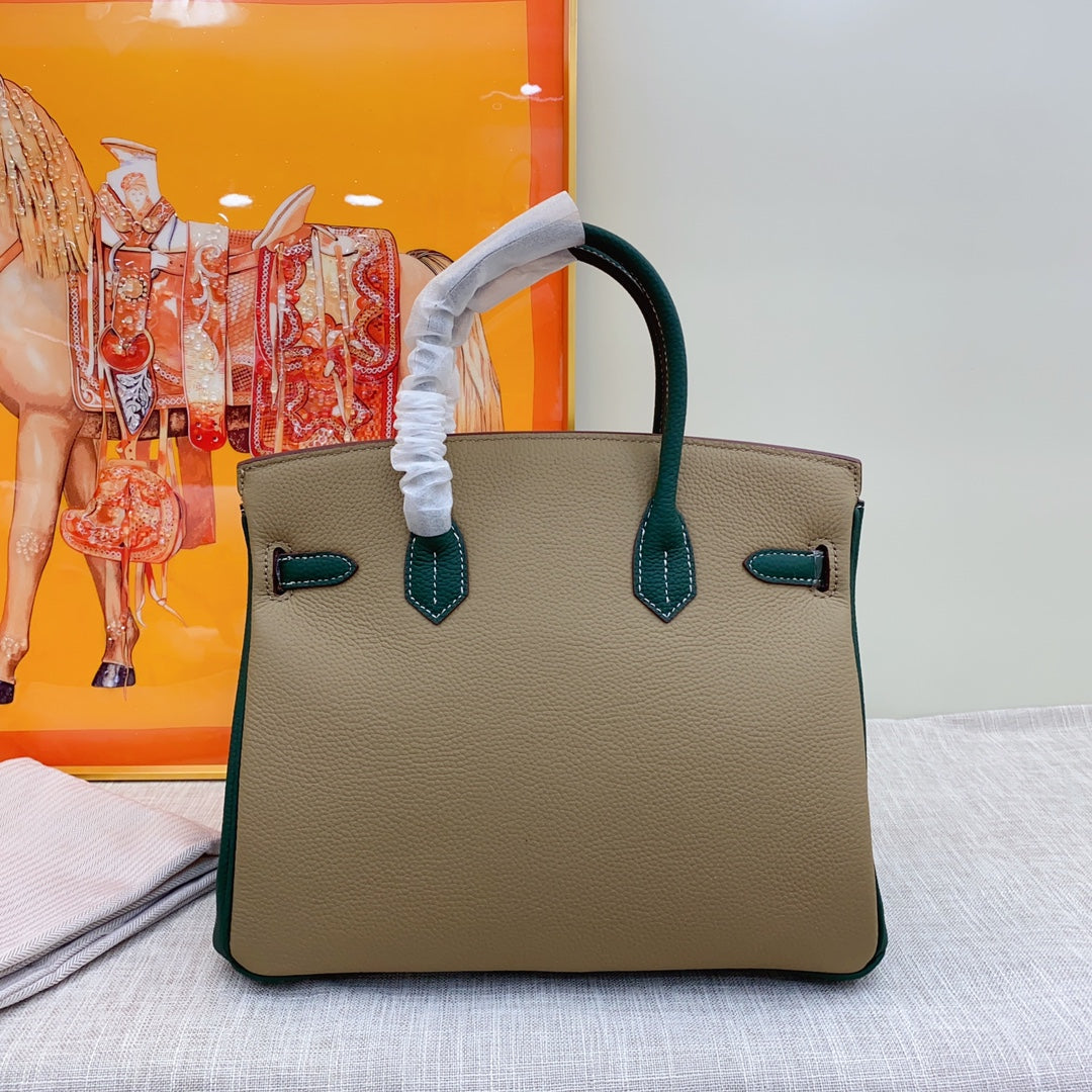 New luxury fashion Birkin Platinum Color blocked Women's Handbag
