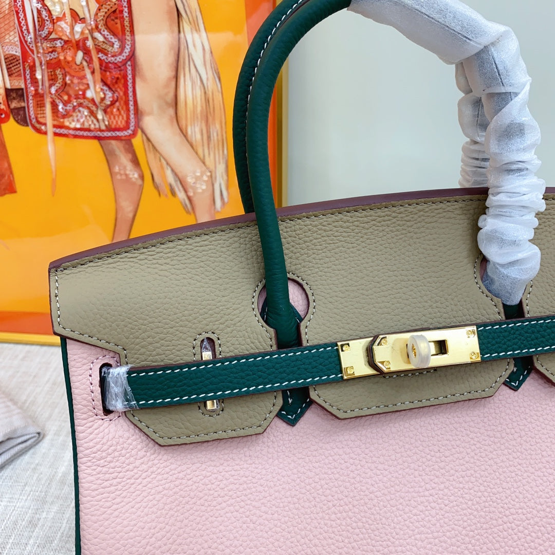 New luxury fashion Birkin Platinum Color blocked Women's Handbag