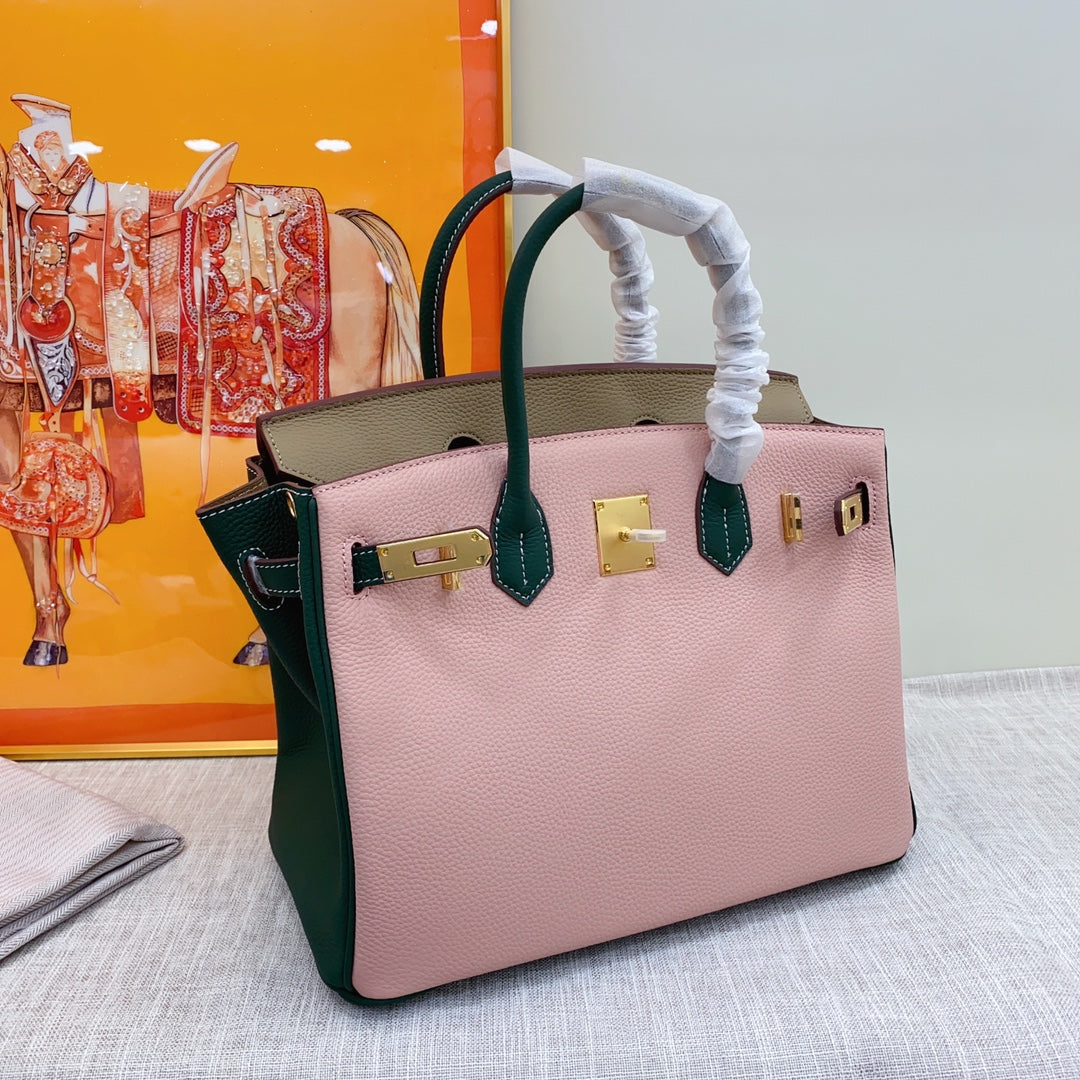 New luxury fashion Birkin Platinum Color blocked Women's Handbag
