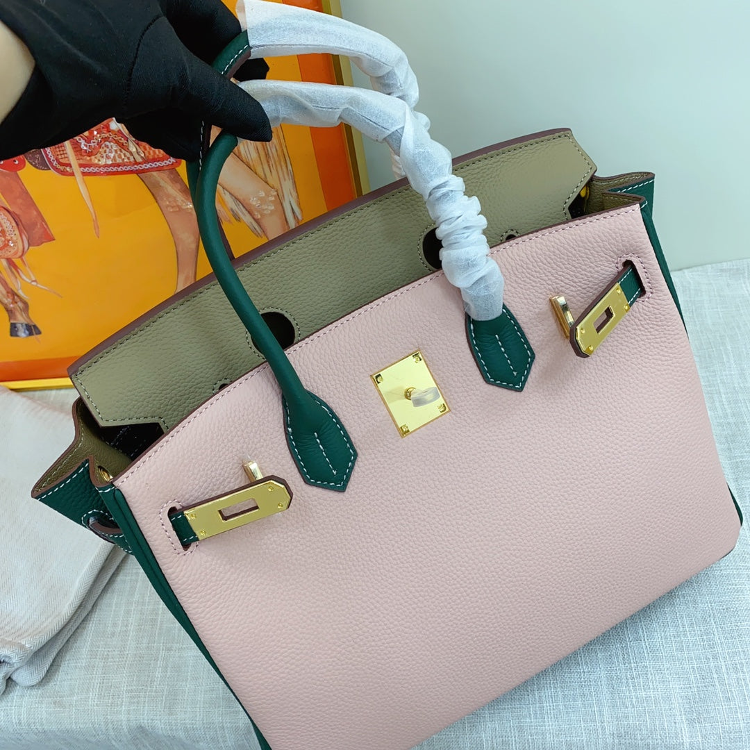 New luxury fashion Birkin Platinum Color blocked Women's Handbag