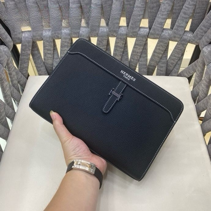 New Light Luxury European and American Fashion Casual Men's Leather Lychee Pattern Envelope Bag Handbag