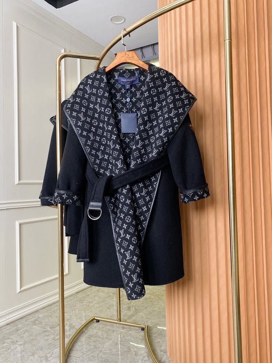 New luxury fashion classic Monogram small flower hooded cashmere coat