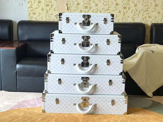 Luxury White Monogram Hard Trunk Set | 5 Sizes for Display & Storage