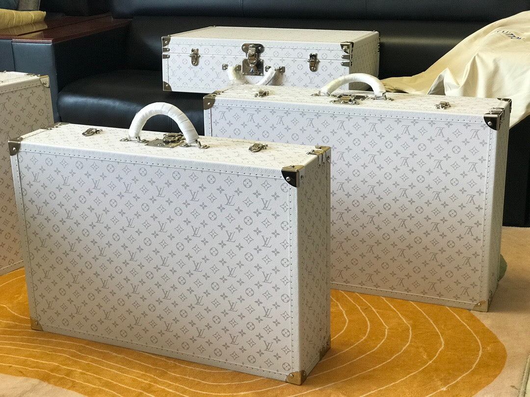 Luxury White Monogram Hard Trunk Set | 5 Sizes for Display & Storage