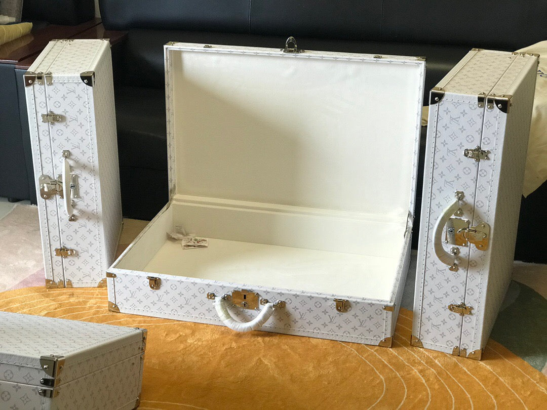 Luxury White Monogram Hard Trunk Set | 5 Sizes for Display & Storage