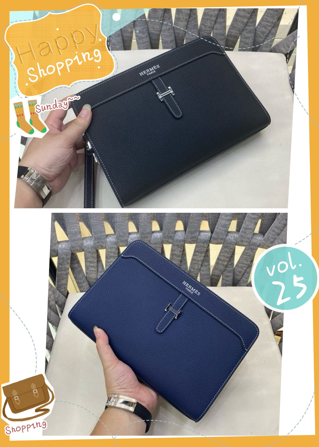 New Light Luxury European and American Fashion Casual Men's Leather Lychee Pattern Envelope Bag Handbag