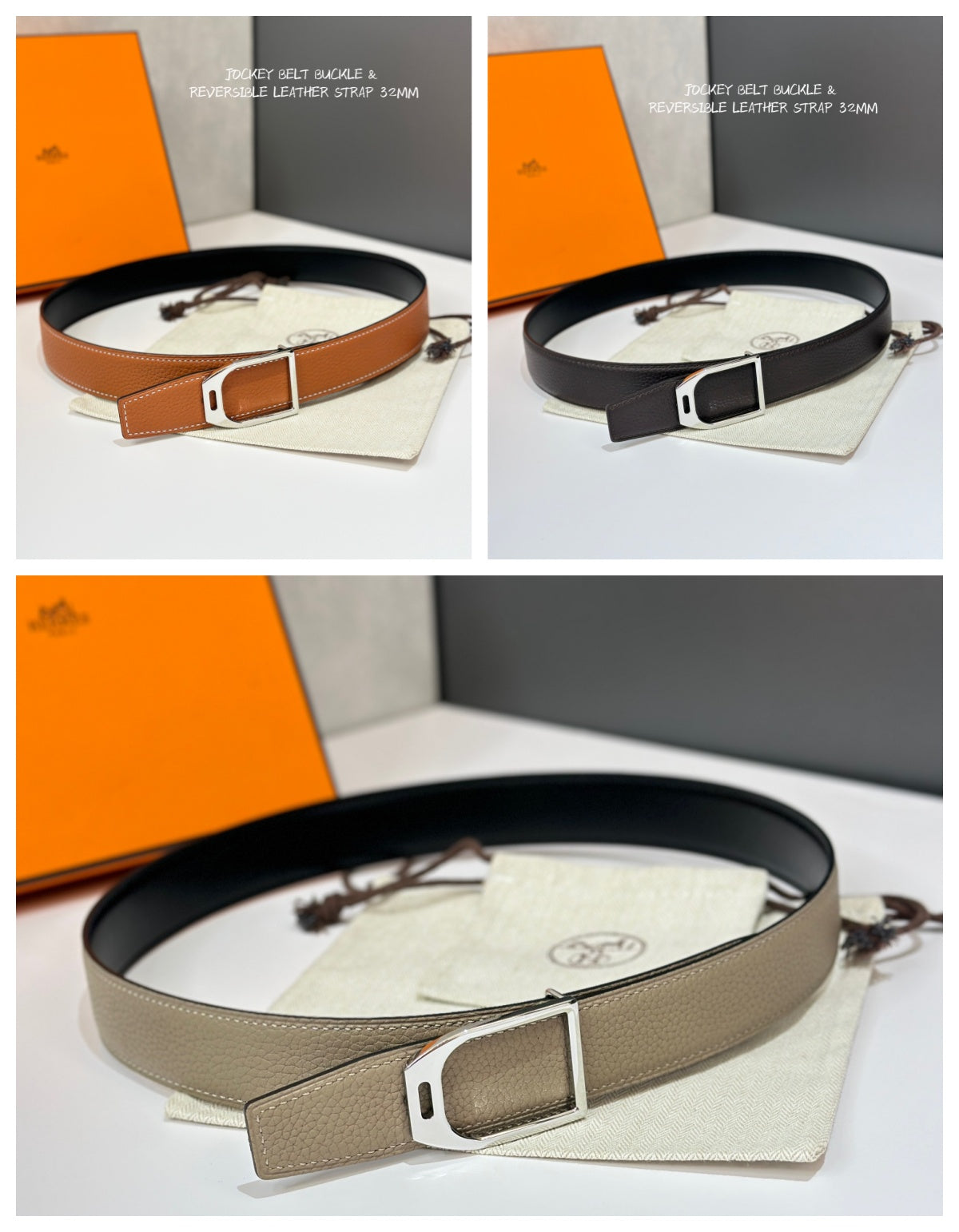New casual and fashionable men's belt with palladium plated metal stirrup buckle double-sided cow belt