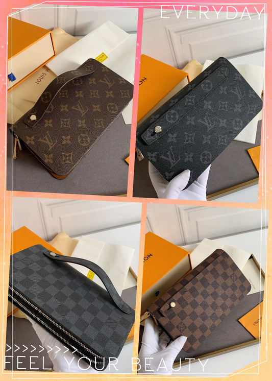 NEW Large Capacity Men's Presbyopia Long Style Double layer Zipper Handheld Foreskin Clip Phone Bag Wallet