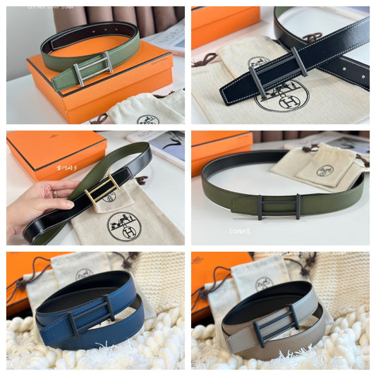 New casual versatile trendy classic H-buckle metal I-shaped men's business double-sided genuine cowhide belt