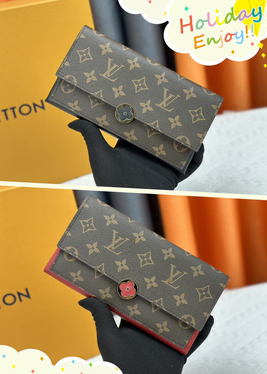 High quality European and American new fashion high-end women's genuine leather long flower multifunctional wallet with large capacity