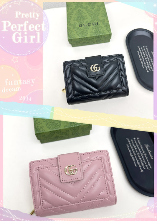 New Fashion Trend Double G Women's Short Head Layer Leather Zipper Zero Wallet Genuine Leather Lingge Card Bag Women