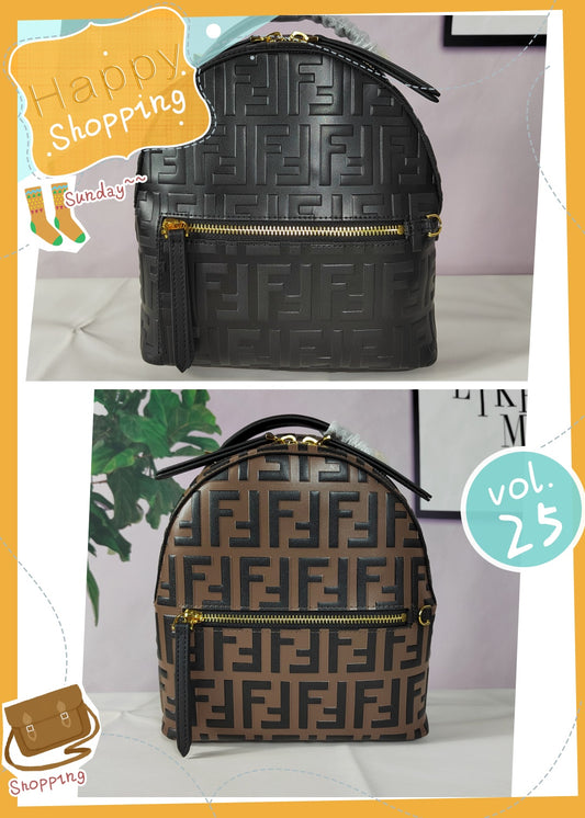 European and American new fashionable and versatile cowhide leather women's high-end feeling, vintage letters, double FF relief handbag backpack