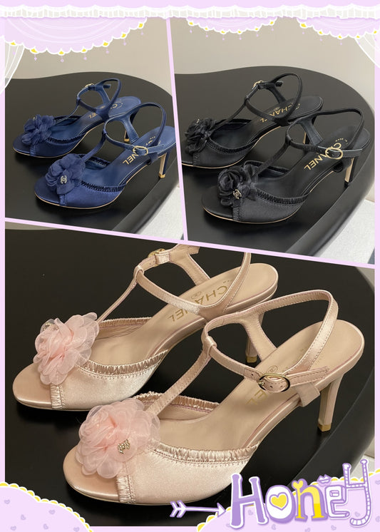 New luxury fashion Double C "logo"camellia flower ladies high heels 8CM