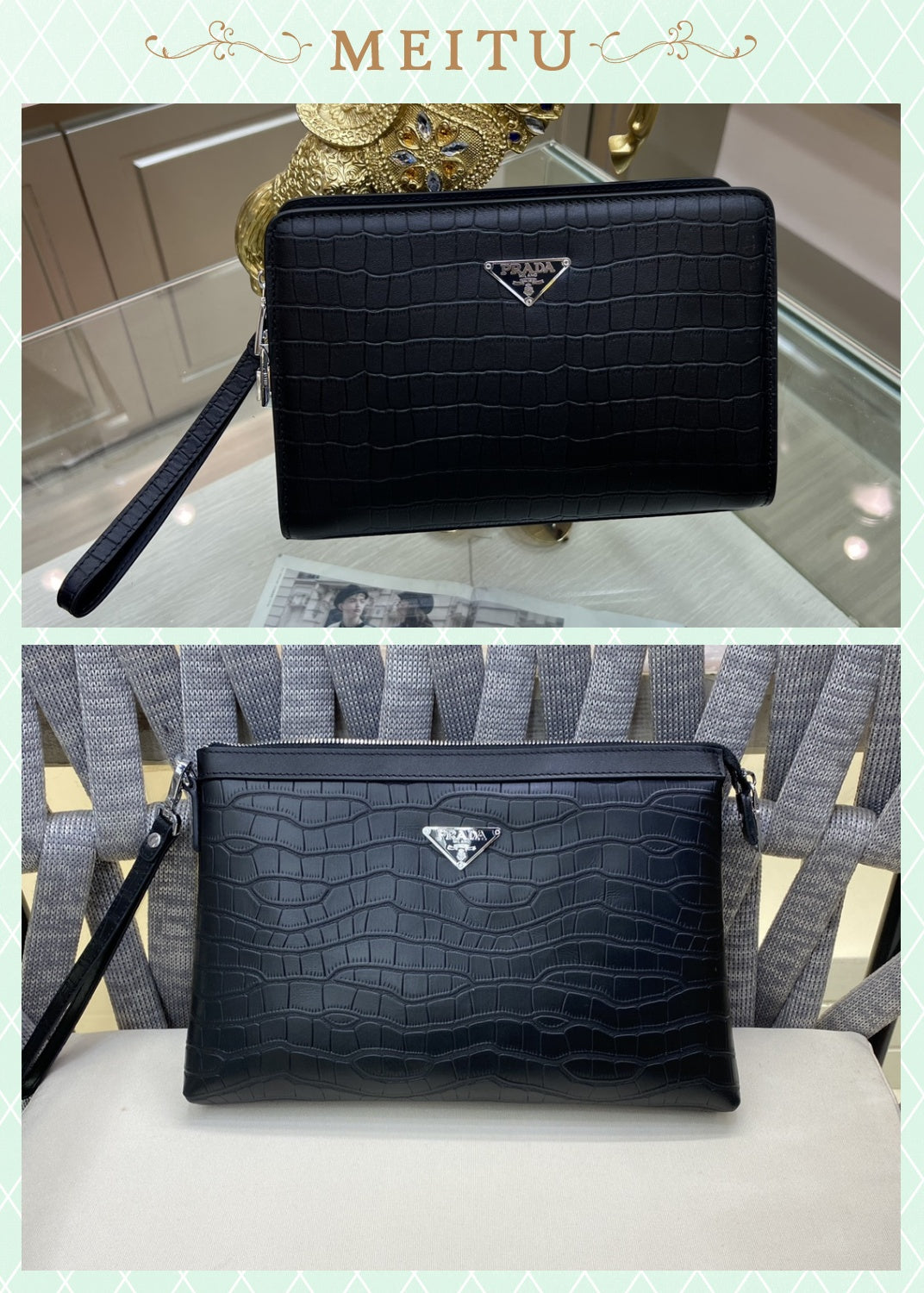 European and American high-quality new casual fashion business leather password lock bag crocodile pattern men's leather handbag wallet