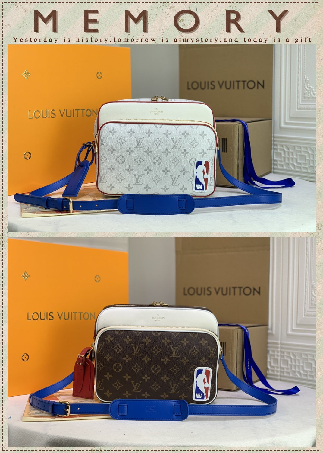 New Fashionable, Casual, Versatile, Classic Old Flower Men's Crossbody Bag, Shoulder Bag, NBA Co branded Postman Bag